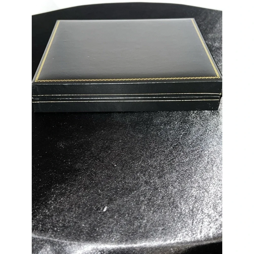 Brand New With Box Black Leatherette Jewelry Presentation Box – Gold Trim